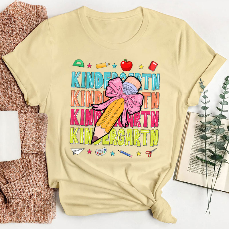 Personalized Class Bow Pencil Cute Icon Teacher T-Shirt