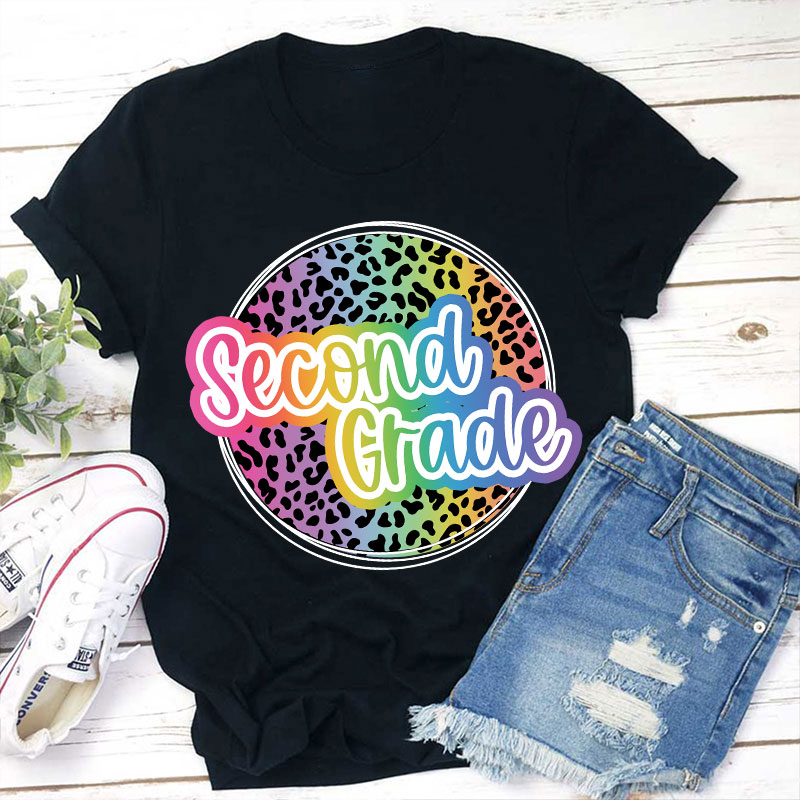Personalized Text Gradient Leopard Print Teacher T-Shirt