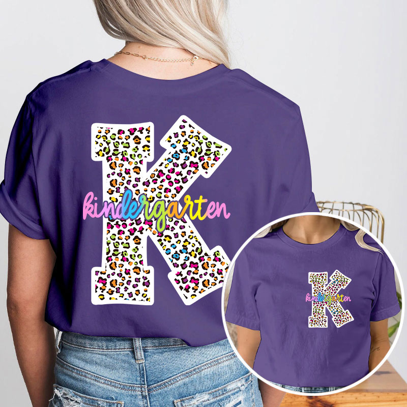 Personalized Colorful Leopard Letter Is For Teacher Two Sided T-Shirt