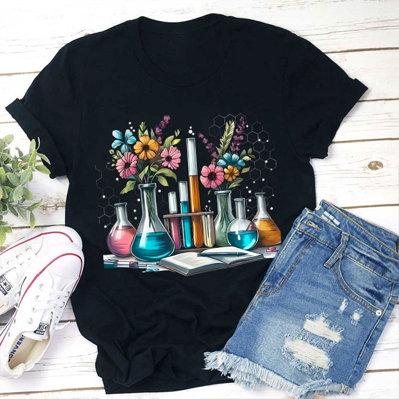 Floral Beakers Science Teacher T-Shirt