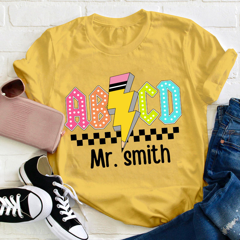 Personalized Teacher's Name Lightning Pencil Icon Teacher T-Shirt