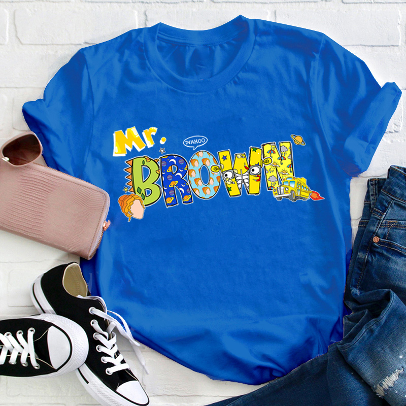 Personalized Name School Bus Teacher T-Shirt