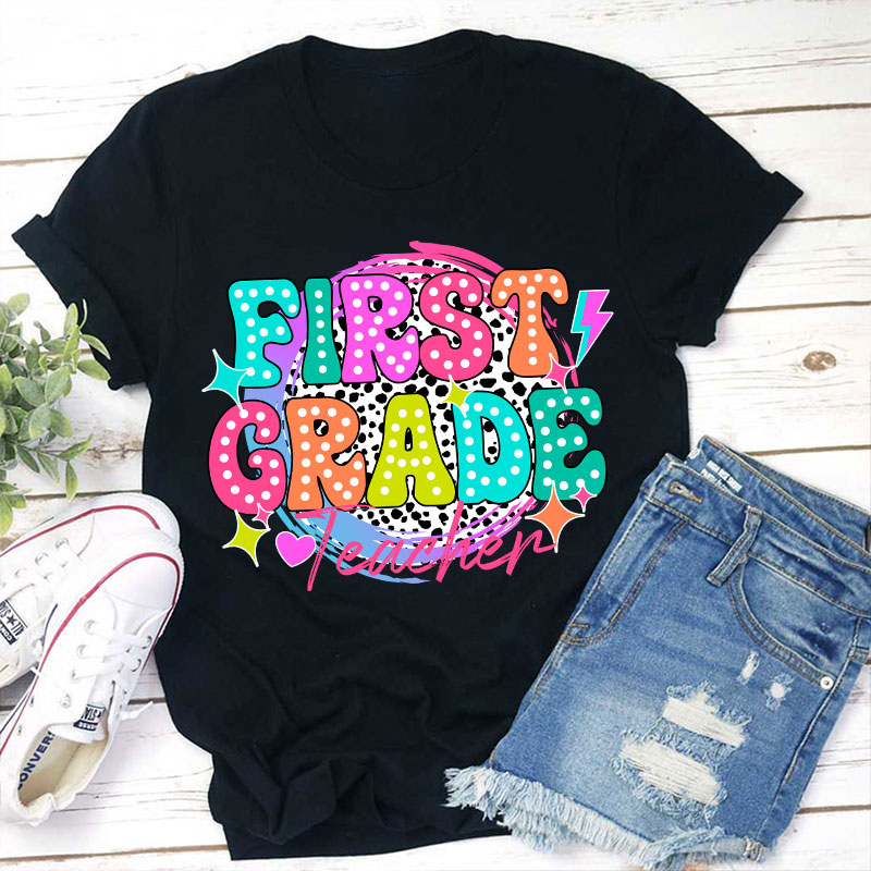 Personalized  Grade Spotted Print Color Icon Teacher T-Shirt