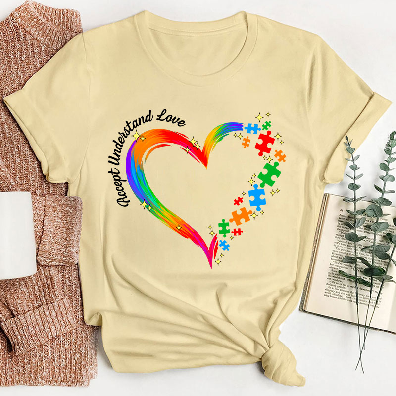 Rainbow Heart Accept Understand Love Teacher T-Shirt