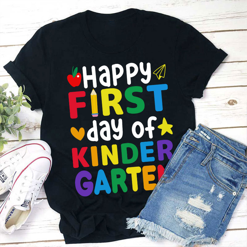 Personalized Happy First Day Of Kindergarten T-Shirt Sale-Teachersgram