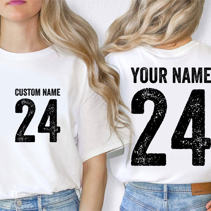 Personalized Name And Back Number Teacher Two Sided T-Shirt