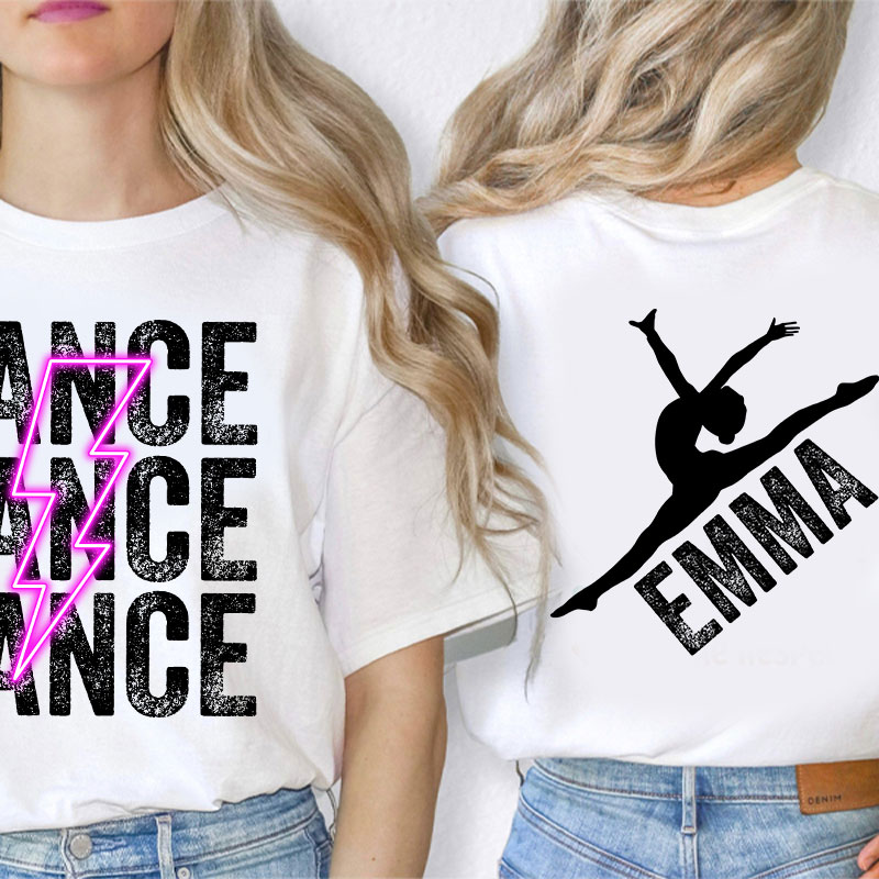 Personalized Pink Lighting Dance Teacher Two Sided T-Shirt Sale-Teachersgram