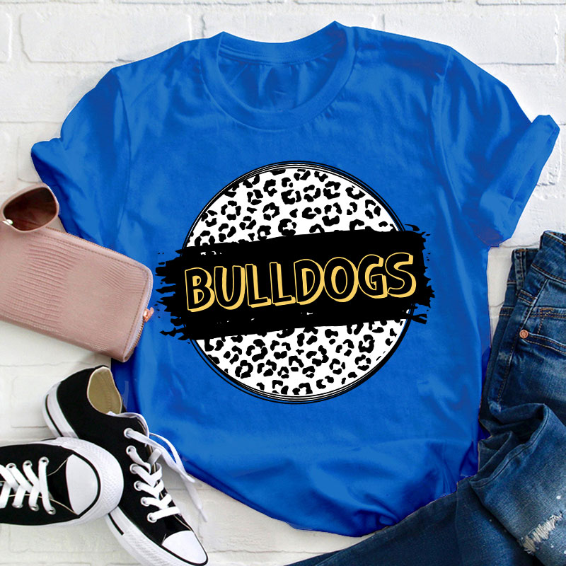 Personalized  Mascot Round Leopard Print Teacher T-Shirt