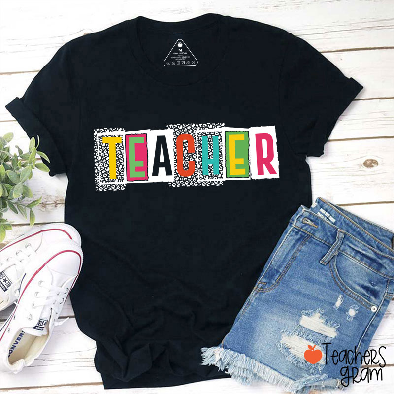 Personalized Black Panther Print Color Letters Teacher T-Shirt