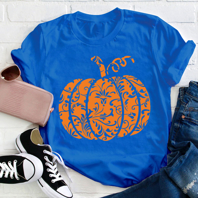 Floral Pumpkin Teacher T-Shirt