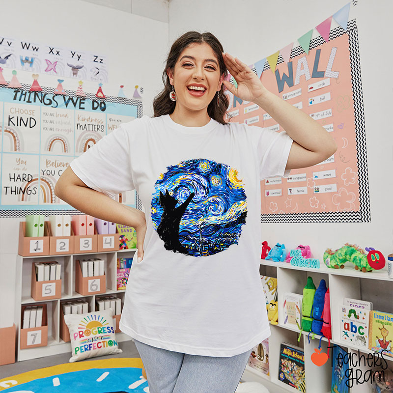 Starry Night And Cat Teacher T-Shirt