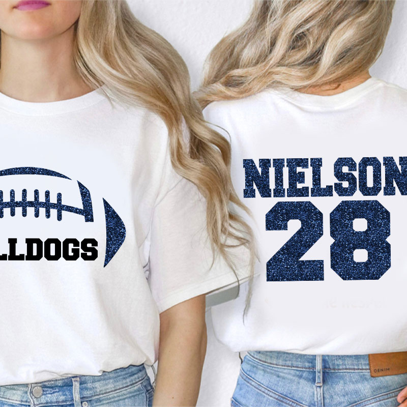 Personalized Mascot Name And Number Football Game Day Teacher Two Sided T-Shirt