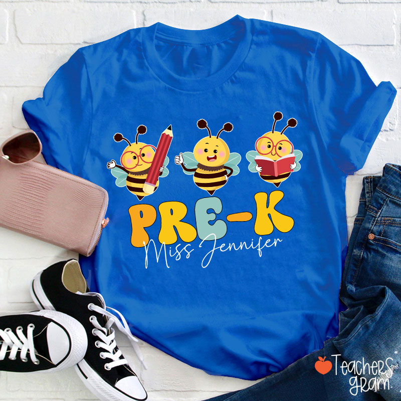 Personalized Cute Bee Name And Grade Teacher T-Shirt