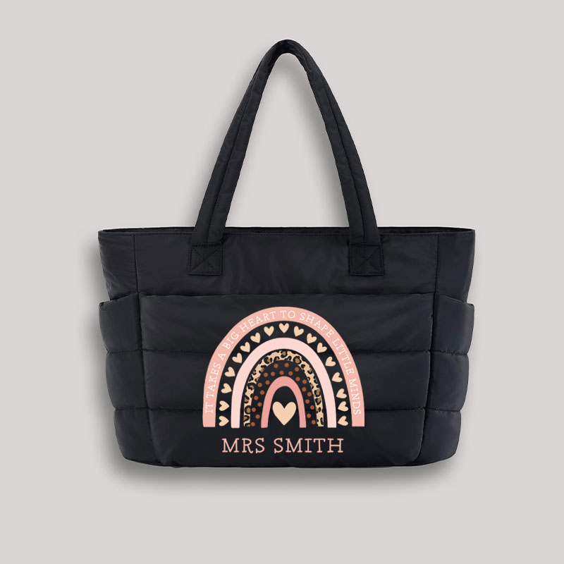 Personalized Pink Rainbow Teacher Puffy Tote Bag