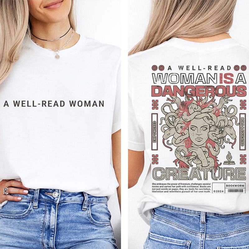 A Well Read Woman Teacher Two Sided T-Shirt