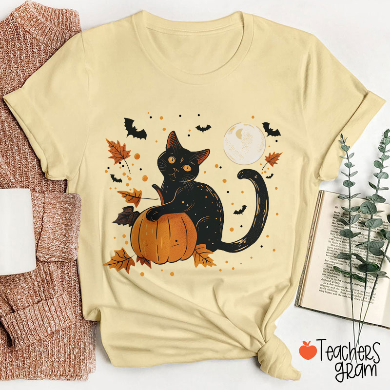 Black Cat Full Moon Teacher T-Shirt
