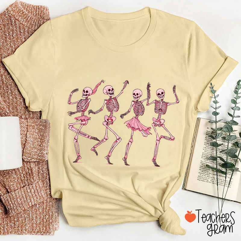 Pink Dancing Skeleton Teacher T-Shirt