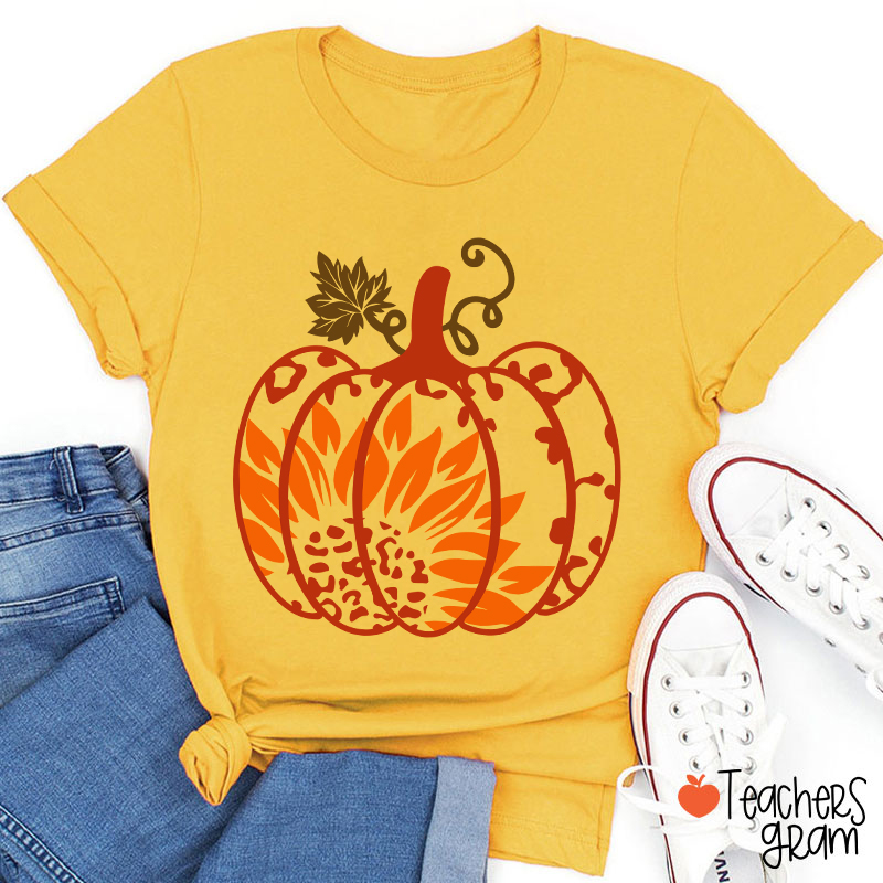 Sunflower And Pumpkin Teacher T-Shirt