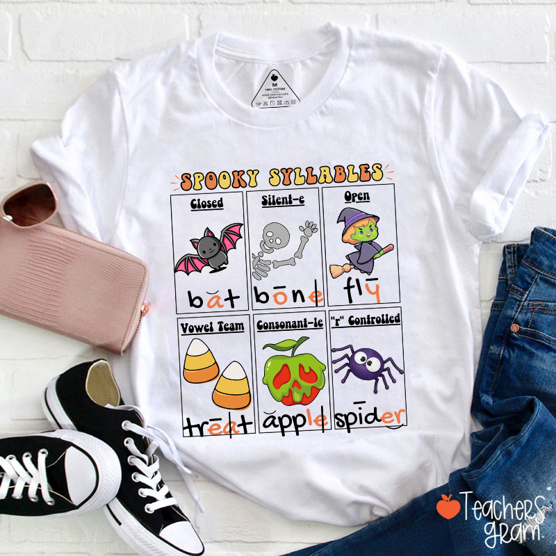 Halloween Reading Spooky Syllables Teacher T-Shirt