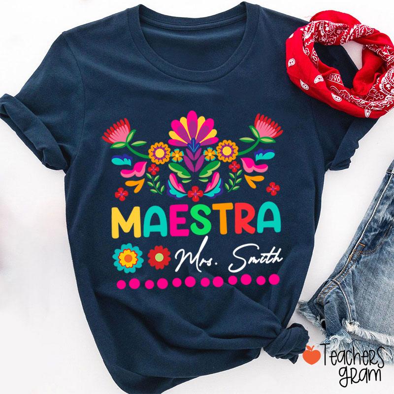 Personalized Floral Maestra Spanish Teacher T-Shirt