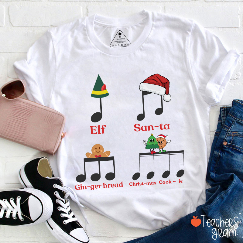 Elf Santa Music Note Teacher T-Shirt
