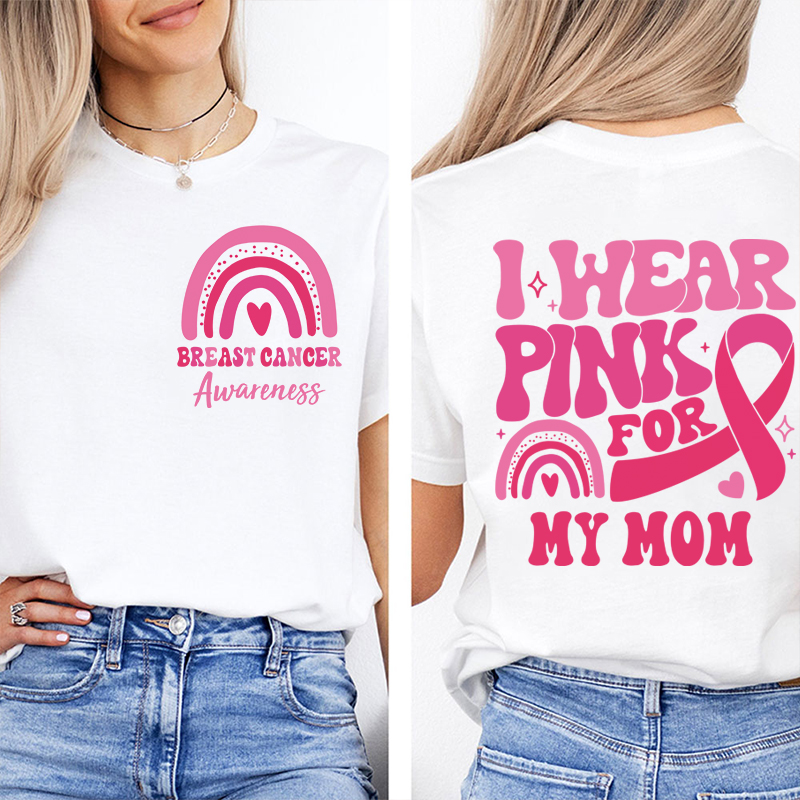 Personalized I Wear Pink For My Breast Cancer Teacher Two Sided T-Shirt