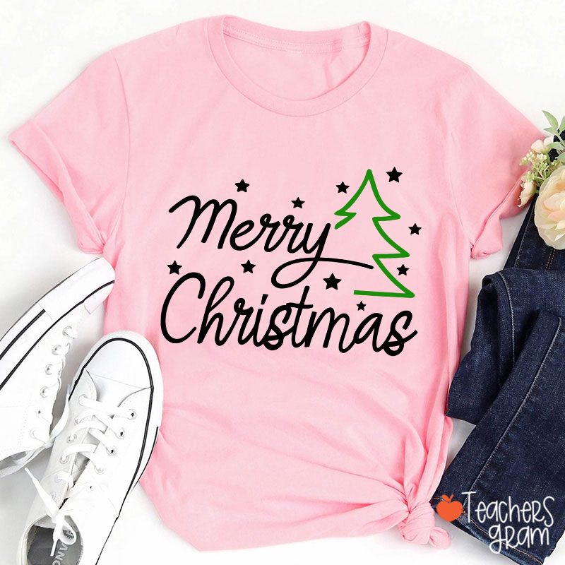 Merry Christmas Snow Tree Teacher T-Shirt
