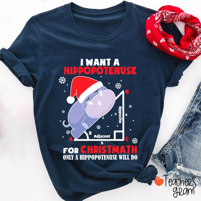 I Want A Hippopotenuse For Christmas Teacher T-Shirt