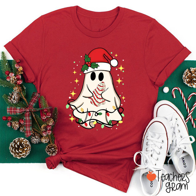 Cute Christmas Ghost Tree Teacher T-Shirt