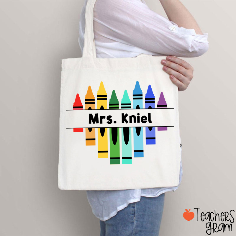 Personalized Name Colorful Crayons Teacher Tote Bag