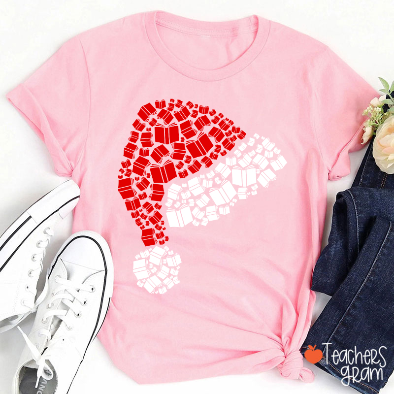 Book Christmas Hat Christmas Teacher T-Shirt