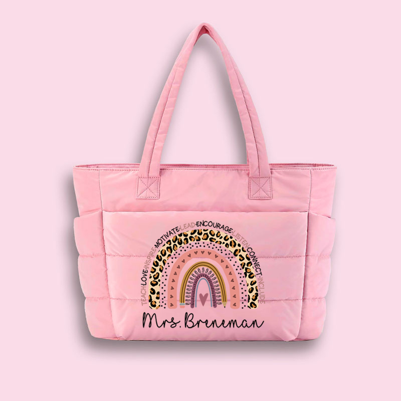 Personalized Name Teach Inspire Lead Teacher Puffy Tote Bag