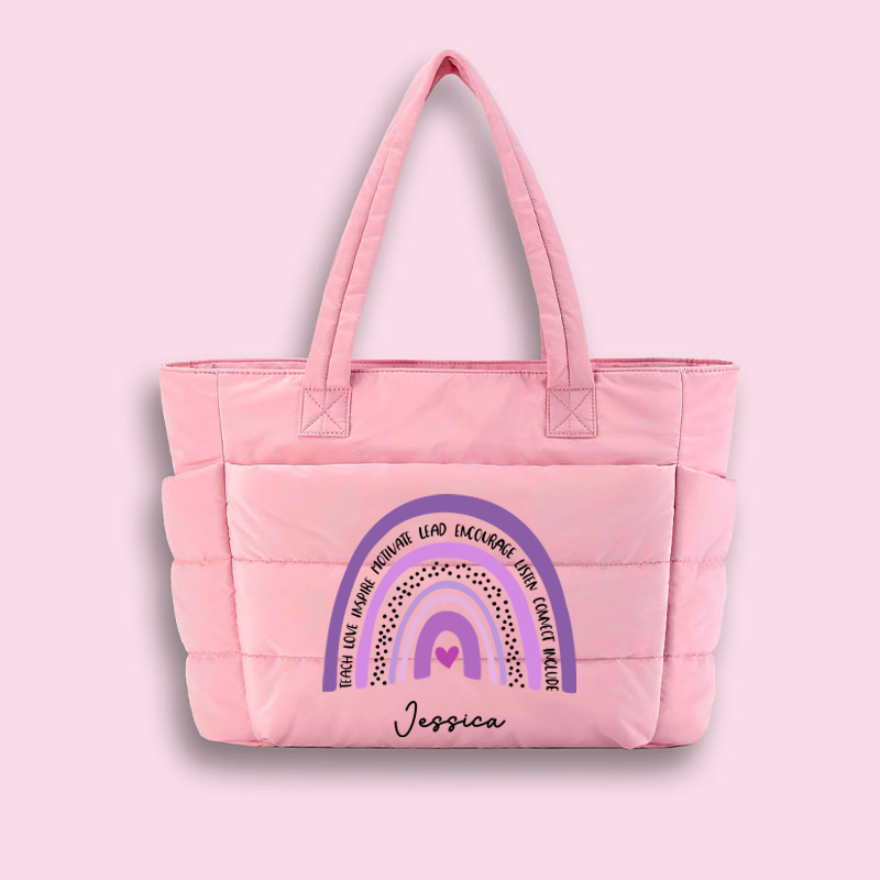 Personalized Red Rainbow Teacher's Ability Teacher Puffy Tote Bag