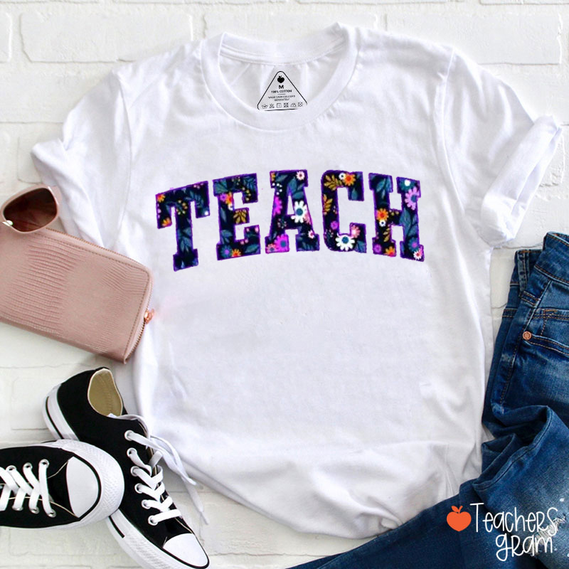 Personalized Floral Letter Teacher T-Shirt