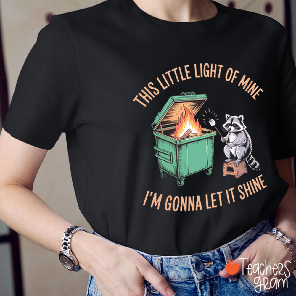 Funny Raccoon This Little Light Of Mine Teacher T-Shirt