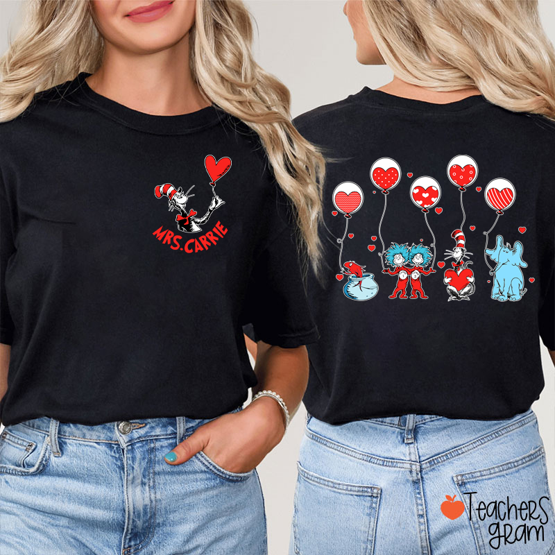 Personalized Name Children's Books Teacher Two Sided T-Shirt