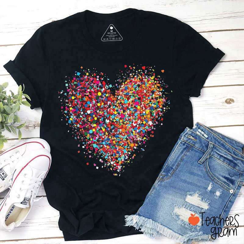 Confetti Heart Valentines Day Teacher T-Shirt