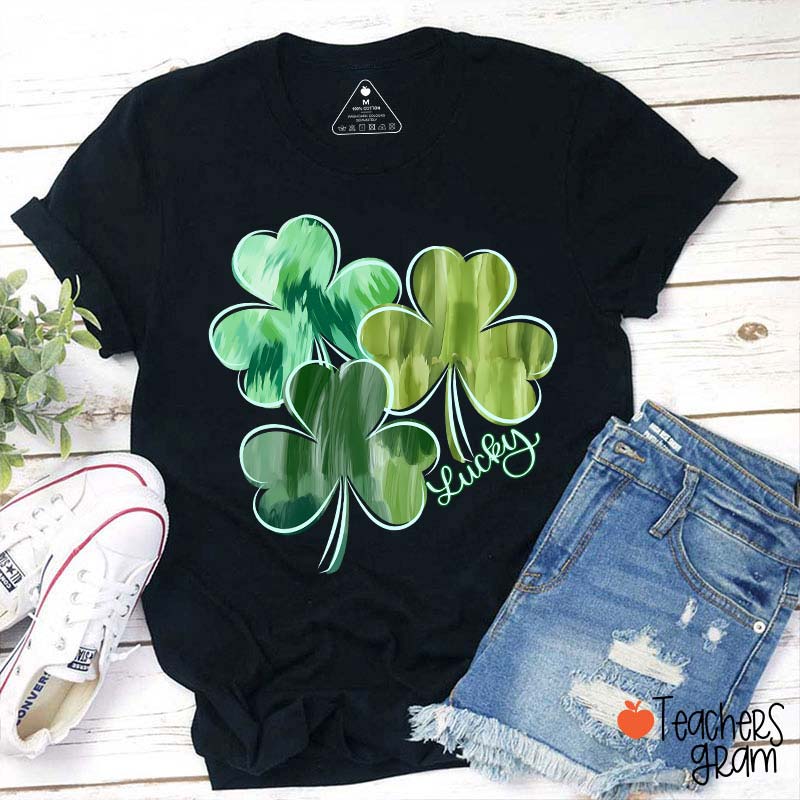 Watercolor Lucky Shamrock Teacher T-Shirt