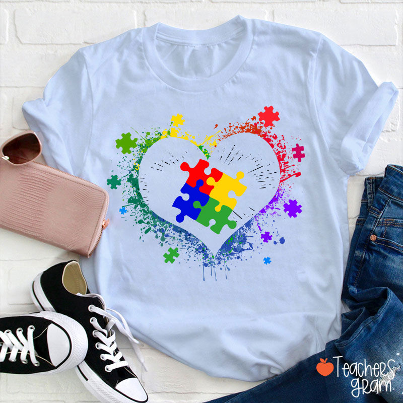 Autism Awareness Love Heart Teacher T-Shirt