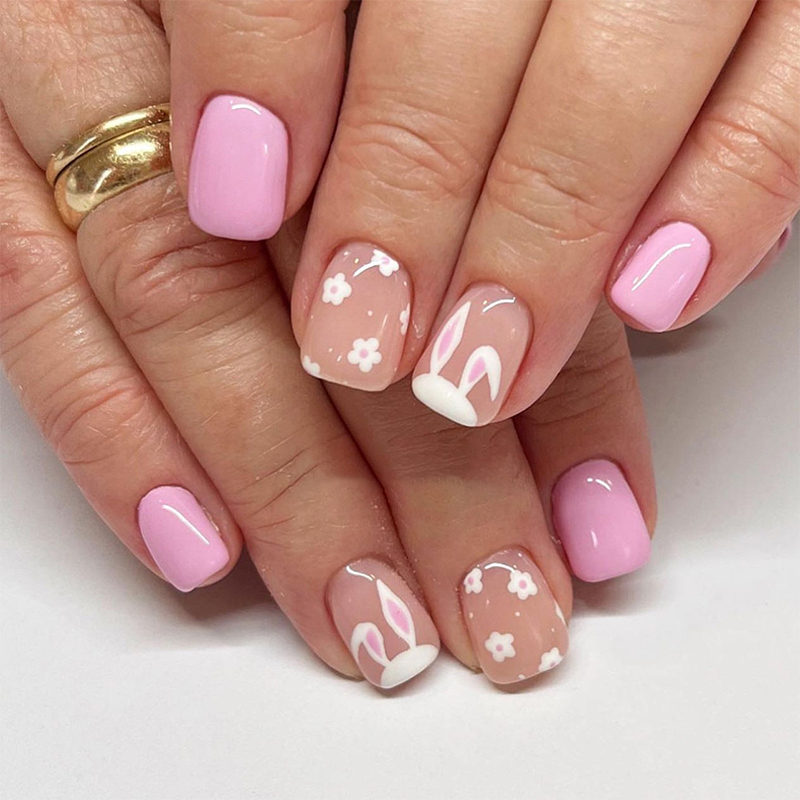 24pcs Flower Bunny Easter Teacher Fake Nail