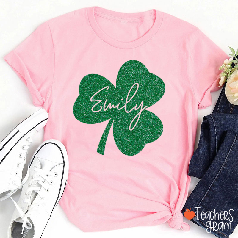 Personalized Clover Glitter Teacher T-Shirt
