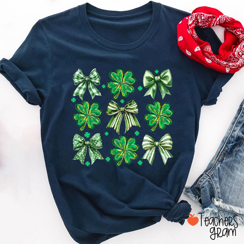 Four Leaf Clover Bow Teacher T-Shirt