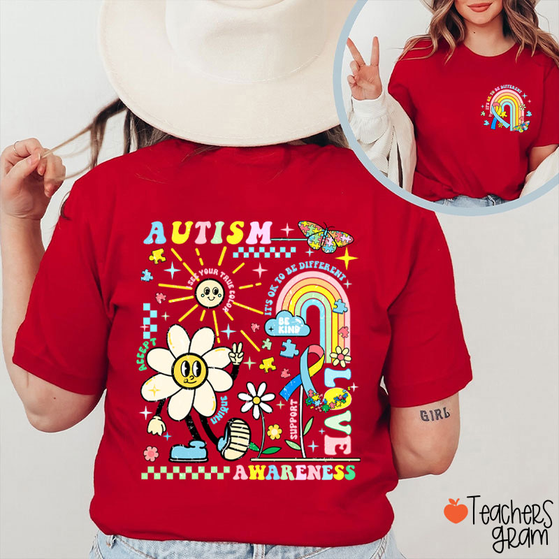 It's Ok To Be Different Autism Teacher Two Sided T-Shirt