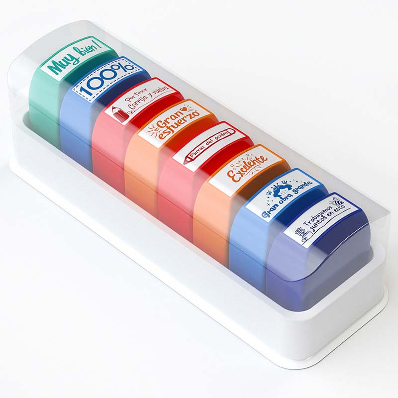 8PCS Teacher Spanish Stamp Set Colorful Self-Inking