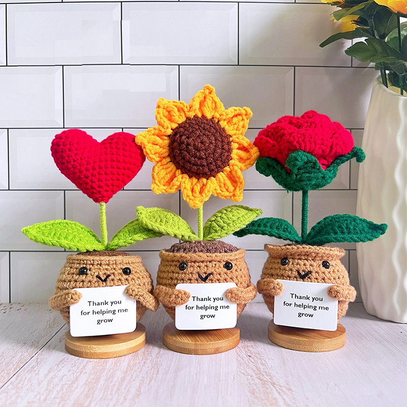 Cute Crochet Sunflowers Hearts Rose Plants Desk Decor