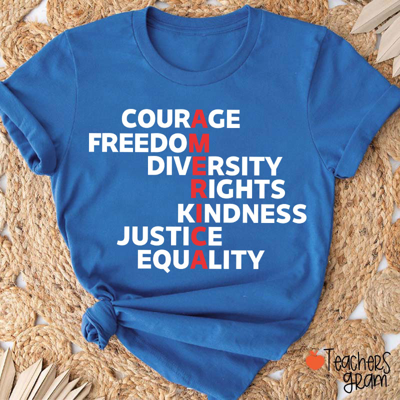 Courage Freedom Diversity Right Kindness Justice Equality America Teacher T-Shirt