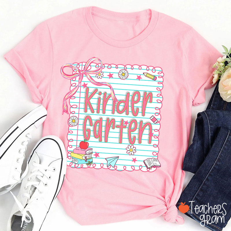 Personalized Grade Pink Bow Notebook Teacher T-Shirt