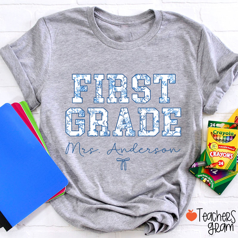 Personalized Name And Grade Trendy Teacher T-Shirt