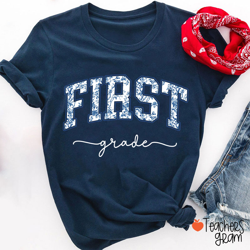 Personalized Grade Blue And White Porcelain Teacher T-Shirt
