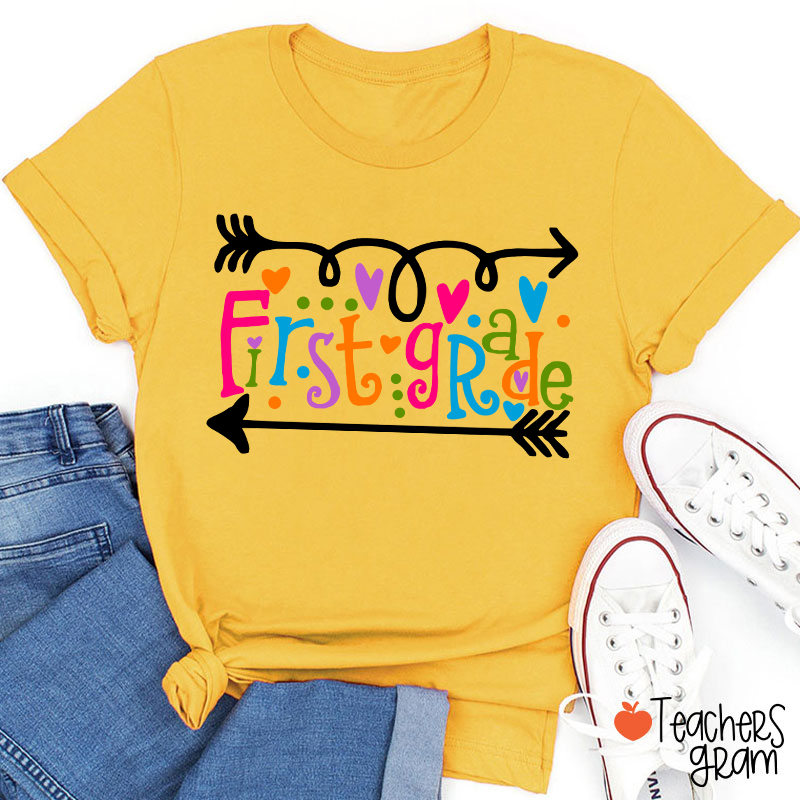 Personalized Grade Curly Font Teacher T-Shirt